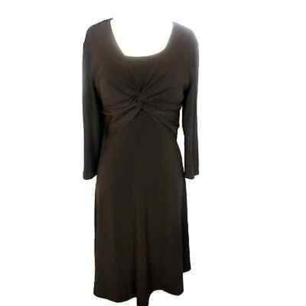 Coldwater Creek Women's Brown 3/4 Sleeve Scoop Neck Cross Knot Midi Dress Size 8